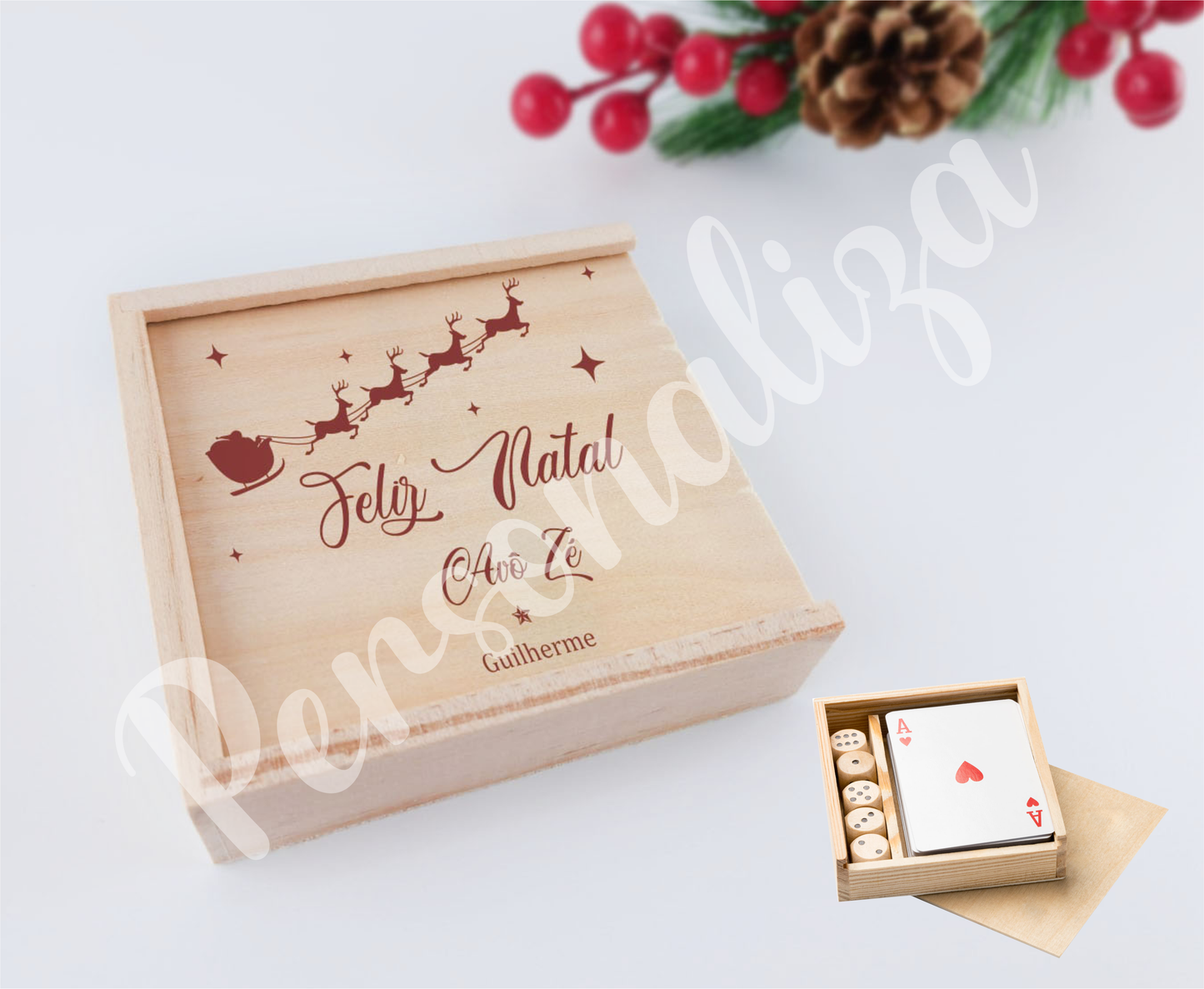 Caixa c/ baralho de cartas e dados - Natal